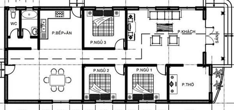 Bản vẽ nhà 2 tầng mái Thái 115m2 với 3 phòng ngủ  MS 24116