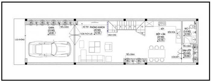 Bản vẽ mẫu thiết kế nhà 2 tầng 5x25m chi tiết
