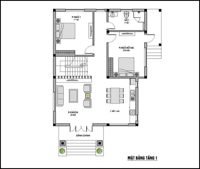 Bản vẽ thiết kế nhà 2 tầng 4 phòng ngủ 100m2