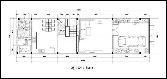 Bản vẽ thiết kế nhà 2 tầng 5x18m với công năng tiện nghi