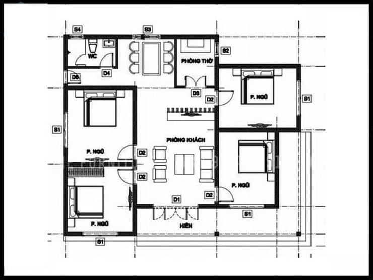Mẫu nhà 1 tầng 4 phòng ngủ mái thái đẹp BT52975  Kiến trúc Angcovat